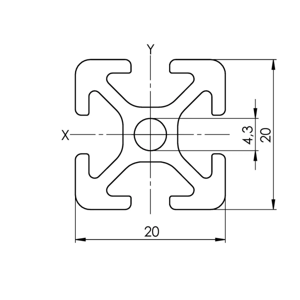 20X20 5 Slot Aluminium Profile - Image 2