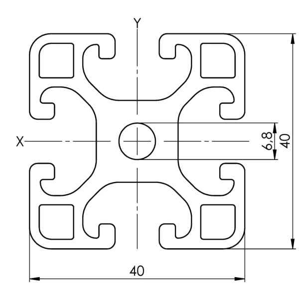40X40L 8 Slot Aluminium Profile - Image 2