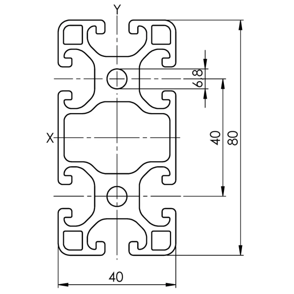 40X80L 8 Slot Aluminium Profile - Image 2