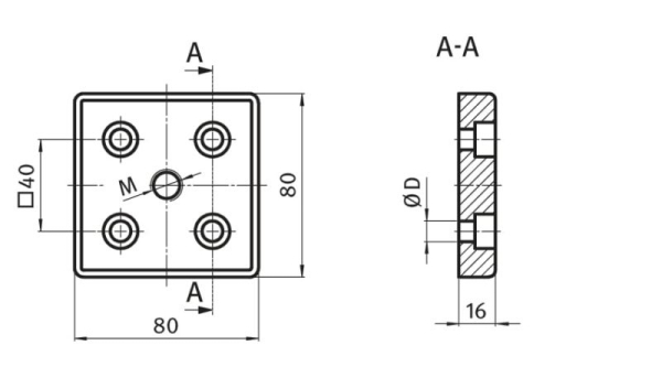Transport and Base Plate ZN, 80x80, M12 Plain - Image 2
