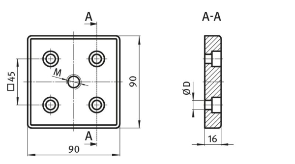 Transport and Base Plate ZN, 90x90, M12 Black - Image 2