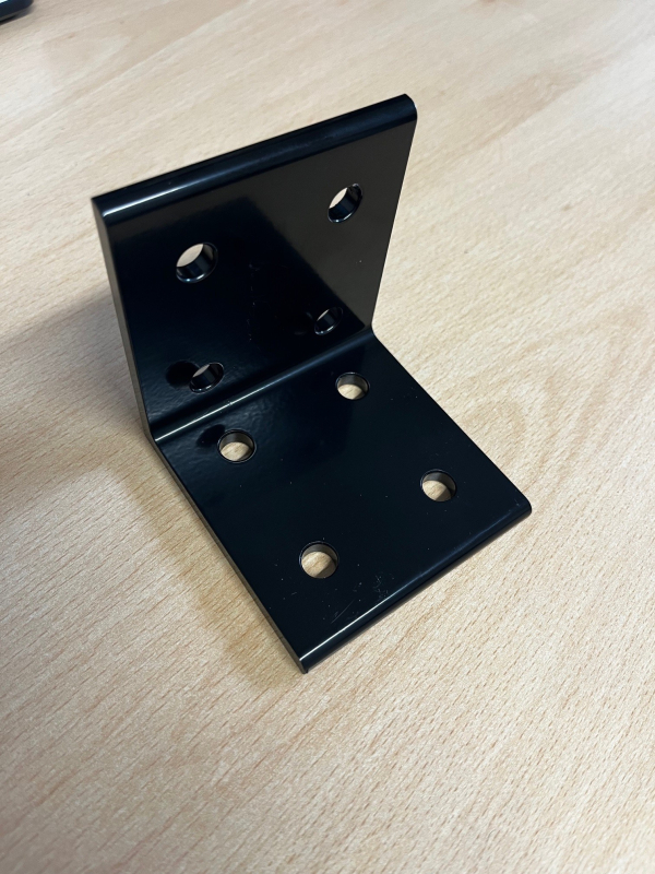 Black Powder Coated L Shape Bracket 80x80, 8 hole, 2 slot version